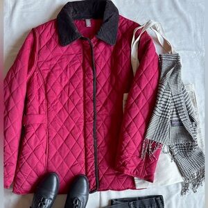 Vintage cherry red quilted jacket with brown corduroy detail